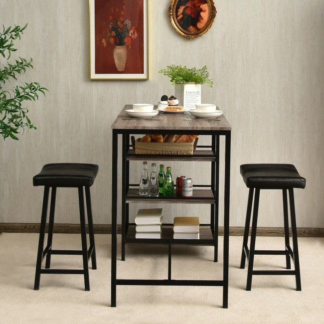 3 Pieces Dining Table Set with Pub Counter Height and Storage Shelves