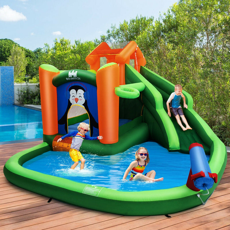 Inflatable Water Park Bouncer with Climbing Wall Splash Pool Water Cannon