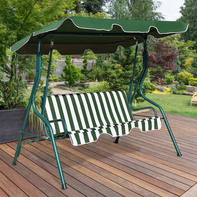 3 Seat Outdoor Patio Swing Chair Canopy Swing with Cushion and Steel Frame