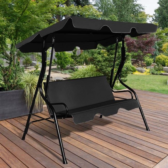 3 Seat Outdoor Patio Swing Chair Canopy Swing with Cushion and Steel Frame
