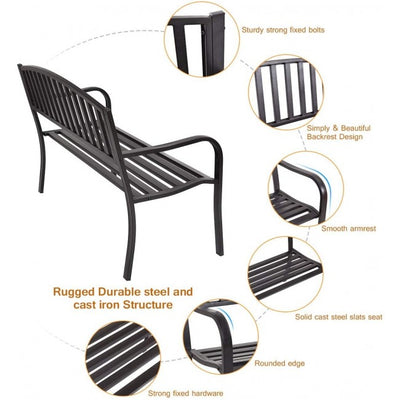 50" Steel Garden Bench Loveseats Outdoor Patio Furniture Chair with Slatted Seat