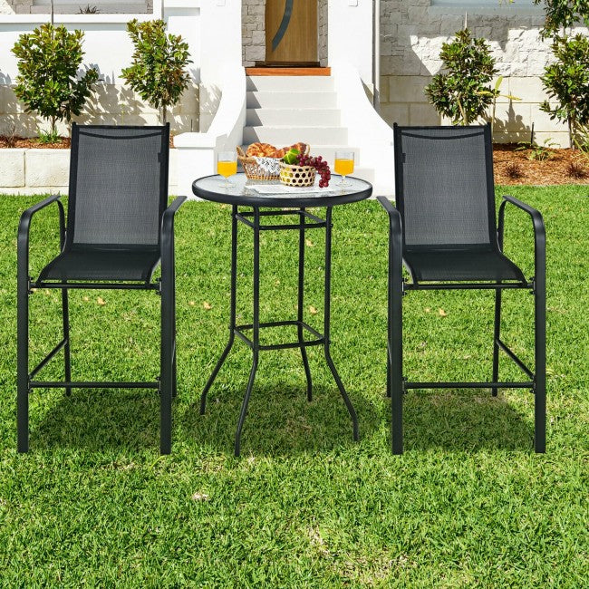 3 Pieces Outdoor Patio Bar Height Bistro Set with Stools and Table