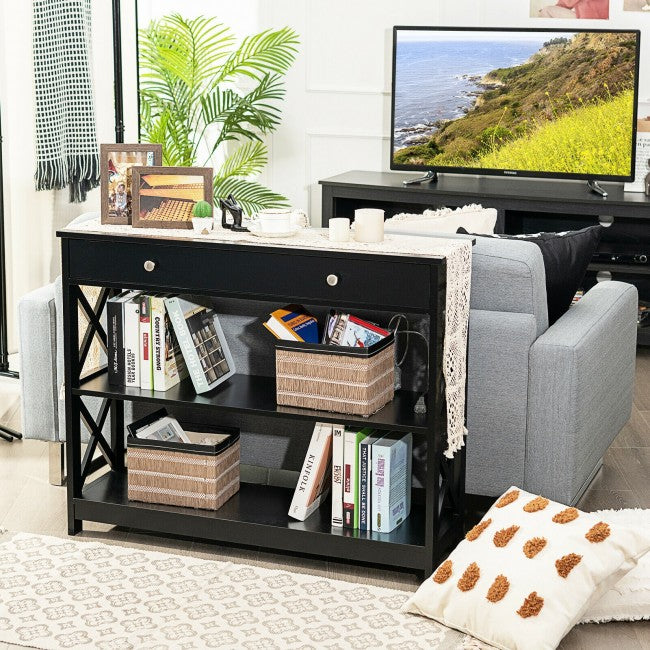 3-Tier Side Console Table Entryway Table Narrow Accent Table with Drawer and Storage Shelves
