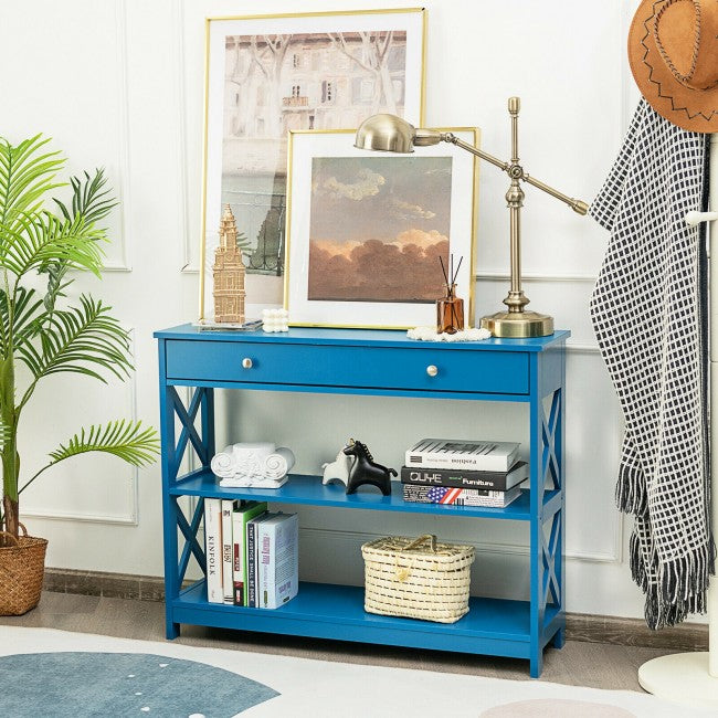 3-Tier Side Console Table Entryway Table Narrow Accent Table with Drawer and Storage Shelves