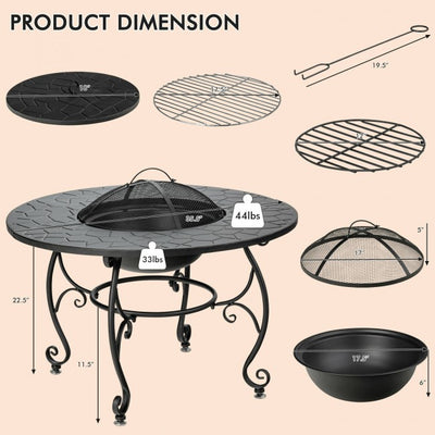 35.5" Multifunctional Outdoor Portable Fire Pit Patio Fireplace Dining Table with BBQ Grill and Log Grate