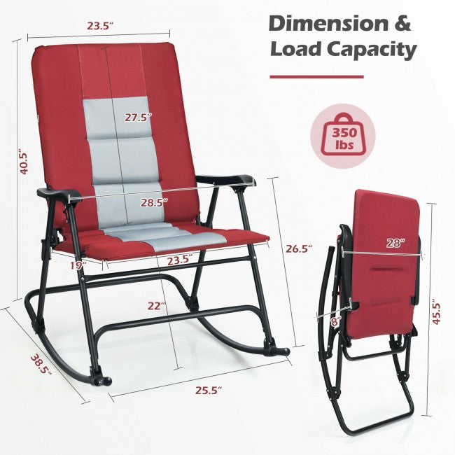 Outdoor Portable Folding Rocking Chair with Armrest &amp; Padded Seat