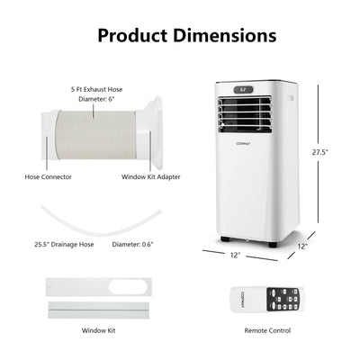 8000BTU 3-in-1 Portable Air Conditioner with Remote Control