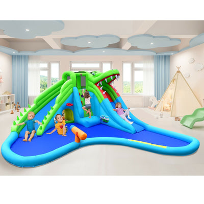 Inflatable Crocodile Style Water Slide Upgraded Kids Bounce Castle with 780W Blower