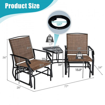 2 Person Outdoor Glider Chair Patio Bench Rocking Swing Loveseat with Coffee Table and Umbrella Hole