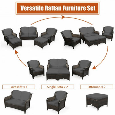 5 Pieces Patio Rattan Sofa Set outdoor conversation set with Cushion and Ottoman