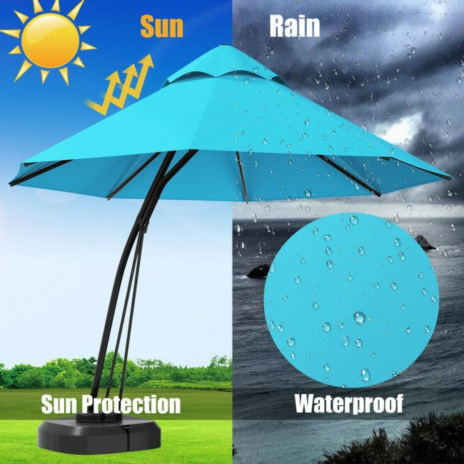 11 Feet Outdoor Cantilever Hanging Umbrella with Base and Wheels Tan 11 Feet Outdoor Cantilever Hanging Umbrella with Base and Wheels Tan