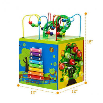 5-in-1 Wooden Activity Cube Toy Animal World Treasure Box