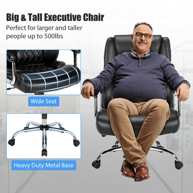 500LBS Big and Tall Office Chair Height Adjustable Executive Computer Chair with Padded Armrest and Rocking Backrest