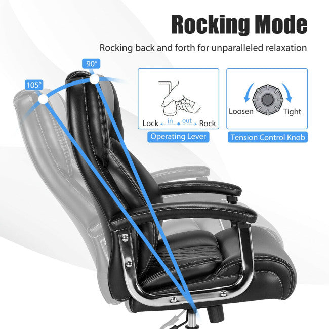 500LBS Big and Tall Office Chair Height Adjustable Executive Computer Chair with Padded Armrest and Rocking Backrest