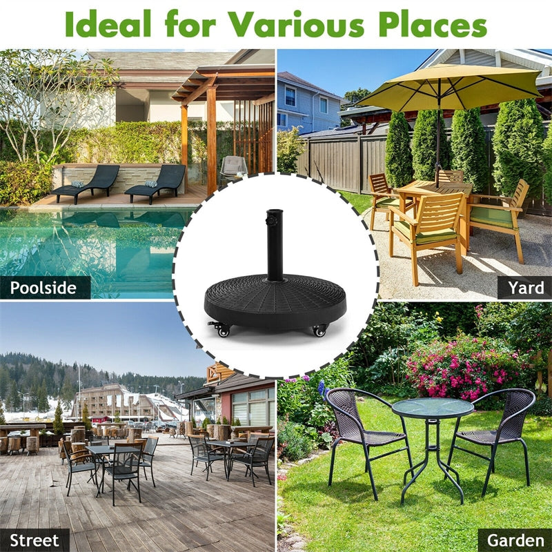 50 LBS Heavy Duty Round Patio Umbrella Base Stand with Lockable Wheels