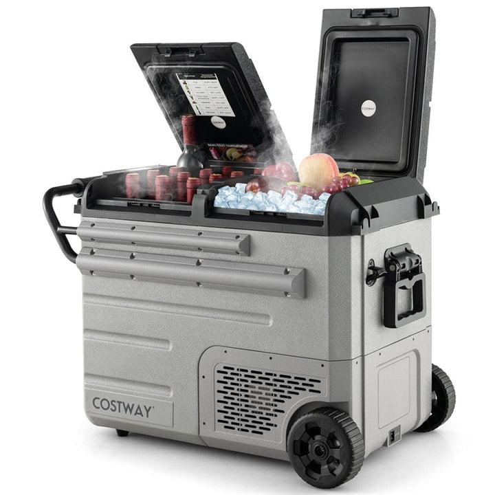 51 Quart Portable Car Refrigerator with Wheels 12/24V DC &amp; 110-240V AC Dual-zone Electric Car Cooler Fridge for RV Camping Travel Home
