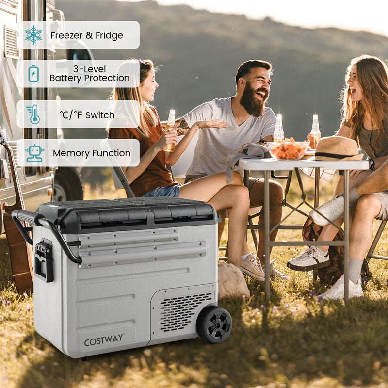 51 Quart Portable Car Refrigerator with Wheels 12/24V DC &amp; 110-240V AC Dual-zone Electric Car Cooler Fridge for RV Camping Travel Home