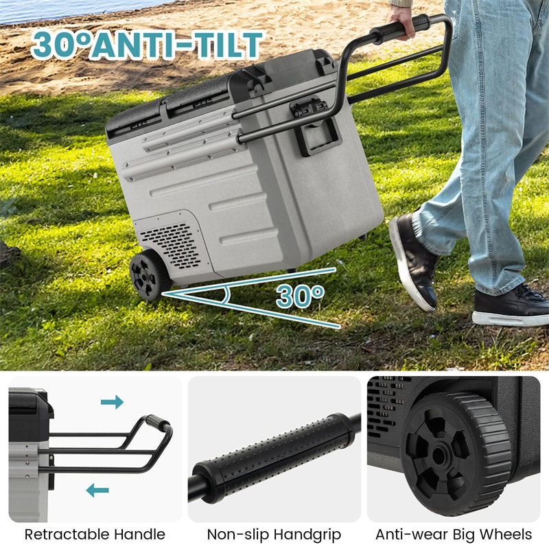 51 Quart Portable Car Refrigerator with Wheels 12/24V DC &amp; 110-240V AC Dual-zone Electric Car Cooler Fridge for RV Camping Travel Home