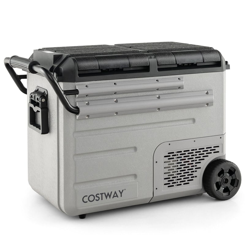 51 Quart Portable Car Refrigerator with Wheels 12/24V DC &amp; 110-240V AC Dual-zone Electric Car Cooler Fridge for RV Camping Travel Home