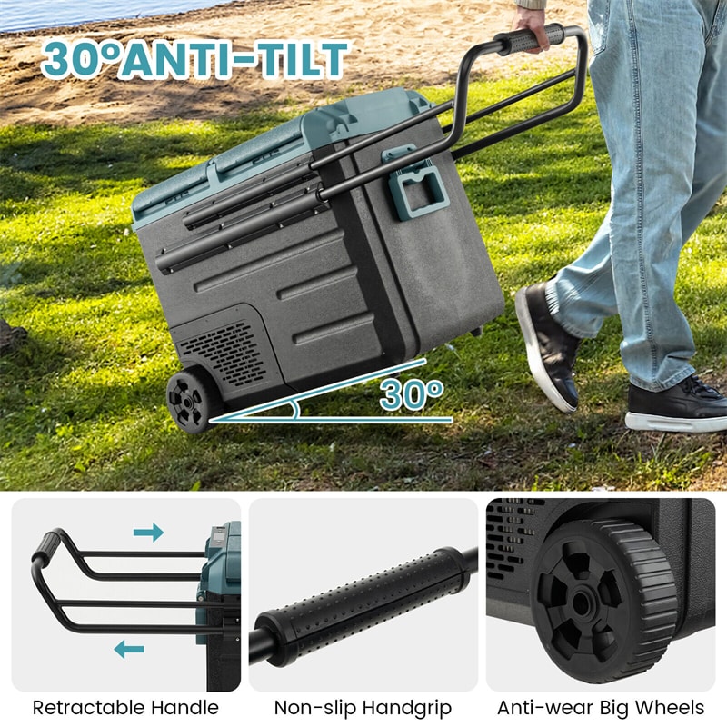 51 Quart Portable Car Refrigerator with Wheels 12/24V DC &amp; 110-240V AC Dual-zone Electric Car Cooler Fridge for RV Camping Travel Home