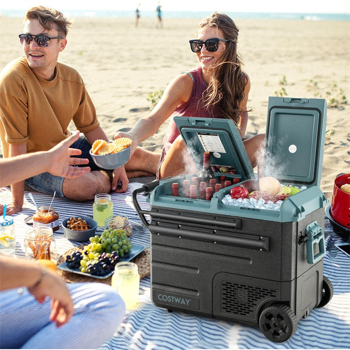 51 Quart Portable Car Refrigerator with Wheels 12/24V DC &amp; 110-240V AC Dual-zone Electric Car Cooler Fridge for RV Camping Travel Home