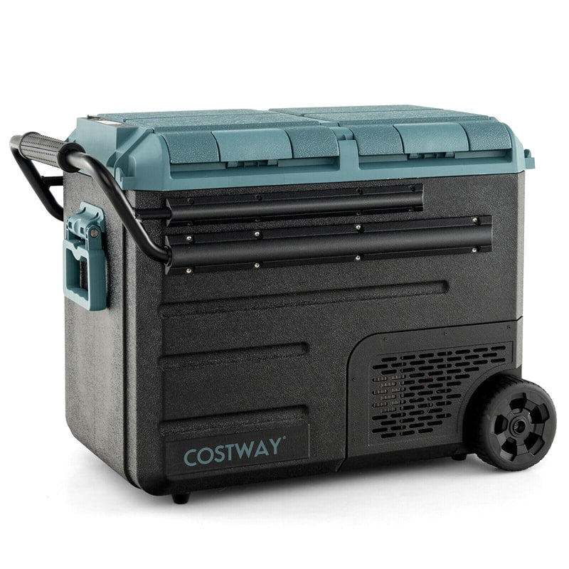 51 Quart Portable Car Refrigerator with Wheels 12/24V DC &amp; 110-240V AC Dual-zone Electric Car Cooler Fridge for RV Camping Travel Home