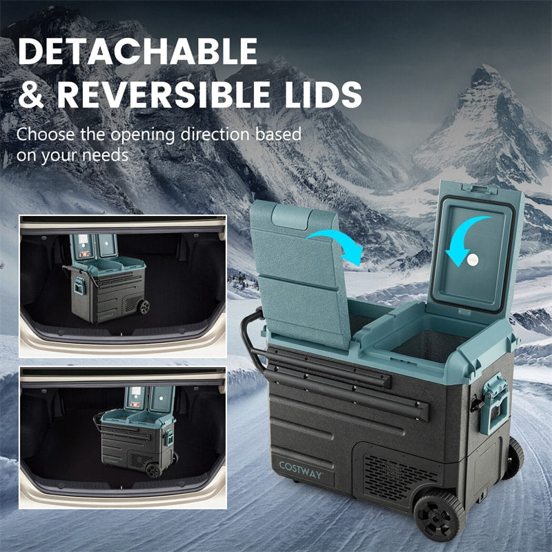 51 Quart Portable Car Refrigerator with Wheels 12/24V DC &amp; 110-240V AC Dual-zone Electric Car Cooler Fridge for RV Camping Travel Home