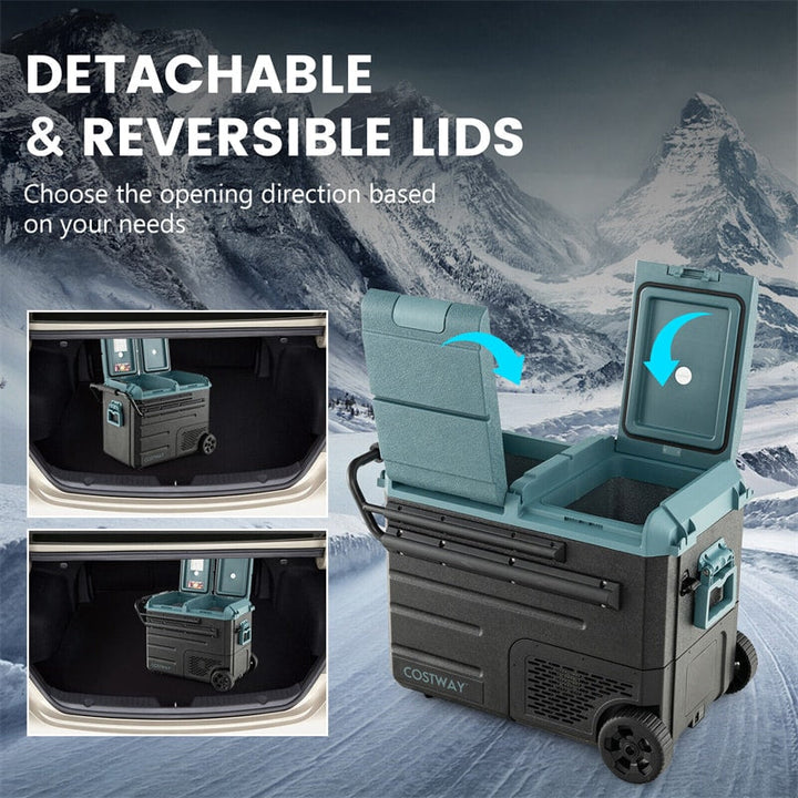 51 Quart Portable Car Refrigerator with Wheels 12/24V DC &amp; 110-240V AC Dual-zone Electric Car Cooler Fridge for RV Camping Travel Home