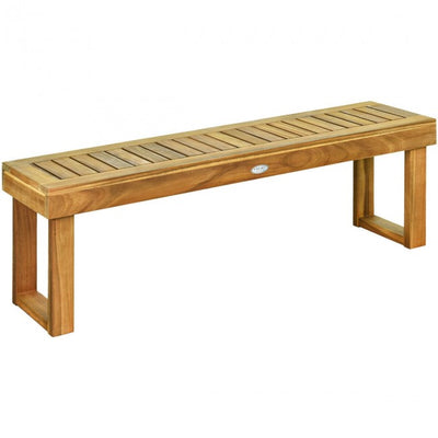 52 Inch Outdoor Patio Acacia Wood Dining Bench with Slatted Seat