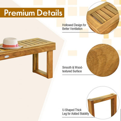 52 Inch Outdoor Patio Acacia Wood Dining Bench with Slatted Seat