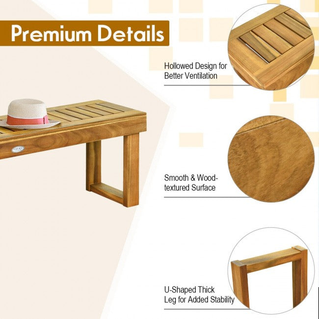 52 Inch Outdoor Patio Acacia Wood Dining Bench with Slatted Seat