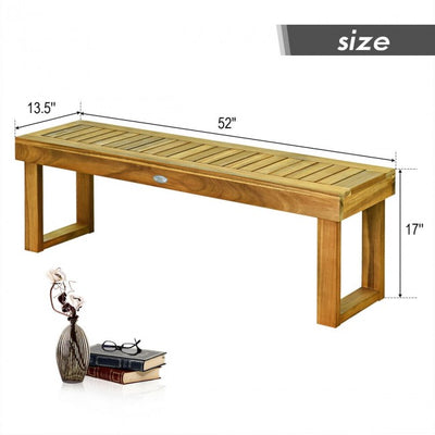 52 Inch Outdoor Patio Acacia Wood Dining Bench with Slatted Seat
