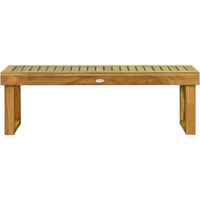 52 Inch Outdoor Patio Acacia Wood Dining Bench with Slatted Seat