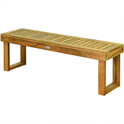 52 Inch Outdoor Patio Acacia Wood Dining Bench with Slatted Seat