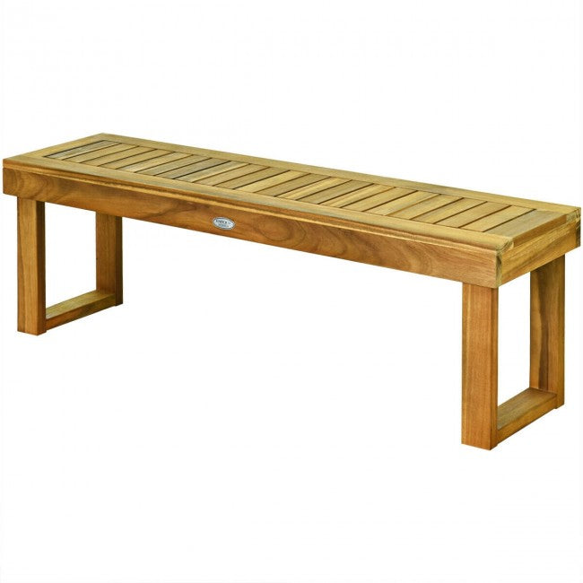 52 Inch Outdoor Patio Acacia Wood Dining Bench with Slatted Seat