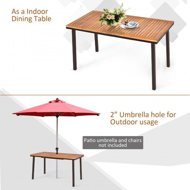 55 Inch Patio Acacia Wood Dining Table with Umbrella Hole