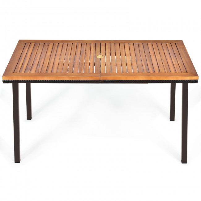 55 Inch Patio Acacia Wood Dining Table with Umbrella Hole