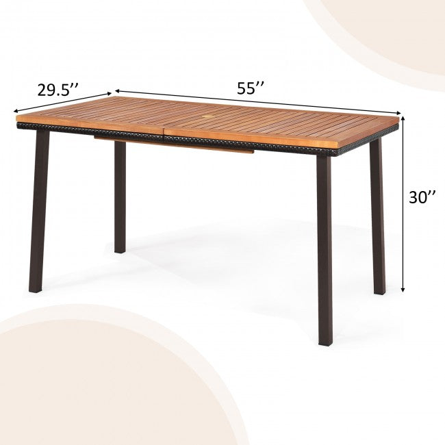 55 Inch Patio Acacia Wood Dining Table with Umbrella Hole