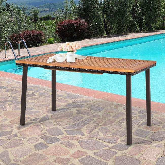 55 Inch Patio Acacia Wood Dining Table with Umbrella Hole