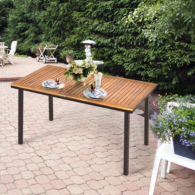 55 Inch Patio Acacia Wood Dining Table with Umbrella Hole