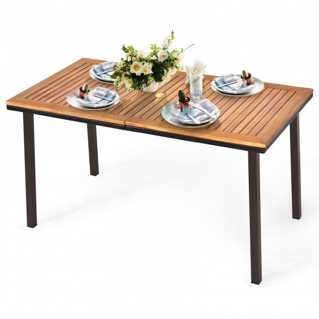 55 Inch Patio Acacia Wood Dining Table with Umbrella Hole
