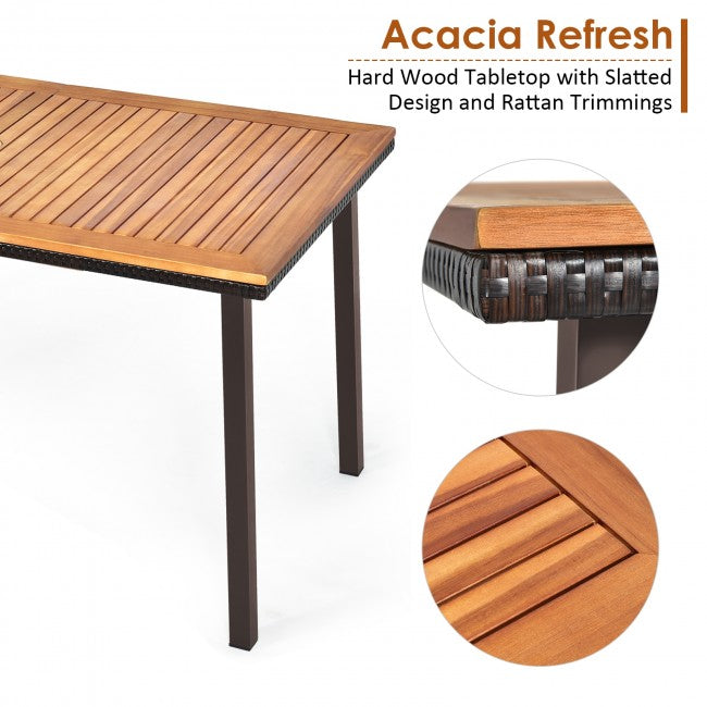 55 Inch Patio Acacia Wood Dining Table with Umbrella Hole