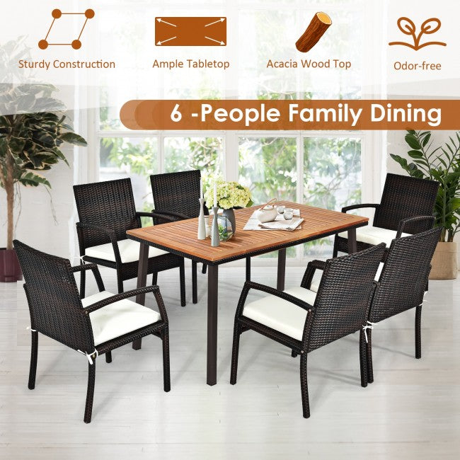 55 Inch Patio Acacia Wood Dining Table with Umbrella Hole