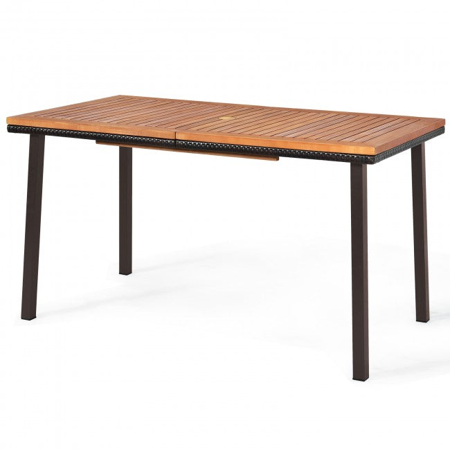 55 Inch Patio Acacia Wood Dining Table with Umbrella Hole