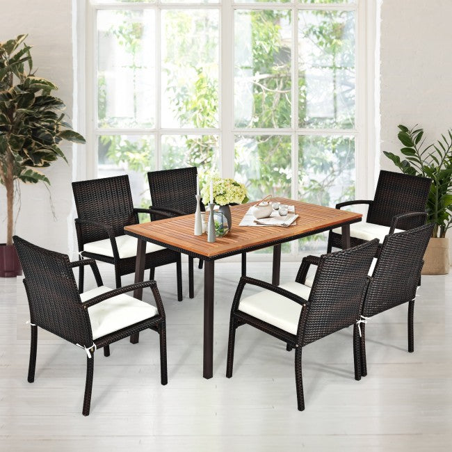 55 Inch Patio Acacia Wood Dining Table with Umbrella Hole