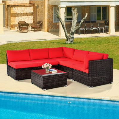 6 Pieces Outdoor Rattan Sectional Conversation Sofa Set Patio Furniture Set with Cushion and Table