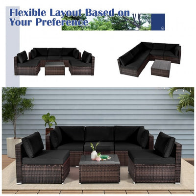 6 Pieces Outdoor Rattan Sectional Conversation Sofa Set Patio Furniture Set with Cushion and Table