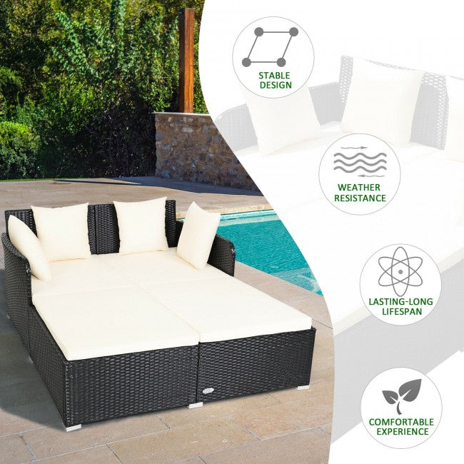 Outdoor Patio Rattan Daybed Wicker Sofa Furniture Set with Cushion