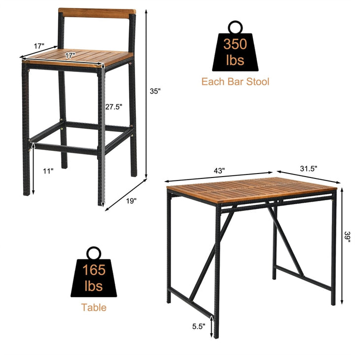 5 Piece Outdoor Acacia Wood Bar Height Dining Table Set with Umbrella Hole
