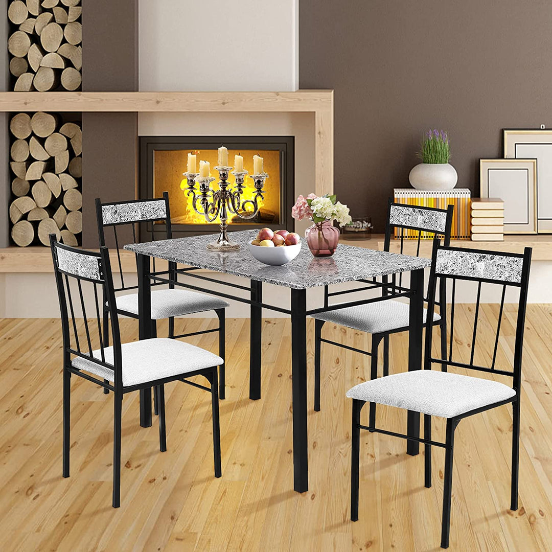 5 Piece Faux Marble Dining Table Set with Metal Frame and Padded Seat